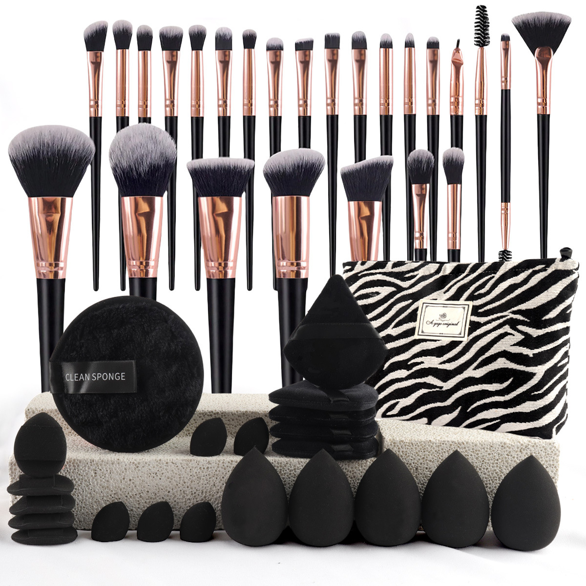 40-piece powder puff set, a large makeup tool set, including a complete set of facial cleansing brushes. Xiyin Temu offers dropshipping.