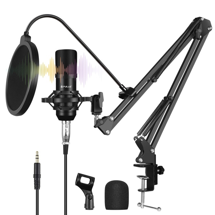 PULUZ Fat Coulomb Condenser Microphone Sound Card Kit - Live Streaming, Recording, Noise Reduction Card - Microphone for Live Streaming and Product Shooting