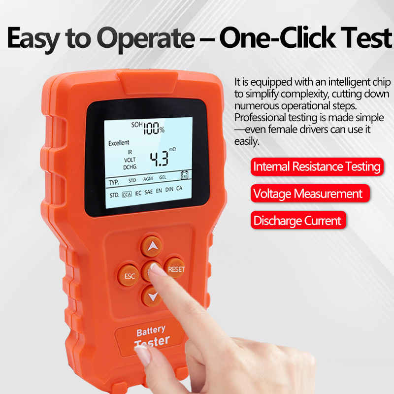 Car, Truck, Motorcycle, and Electric Vehicle Testing Instrument: 12V/24V Universal Battery Voltage, Capacity, and Internal Resistance Tester