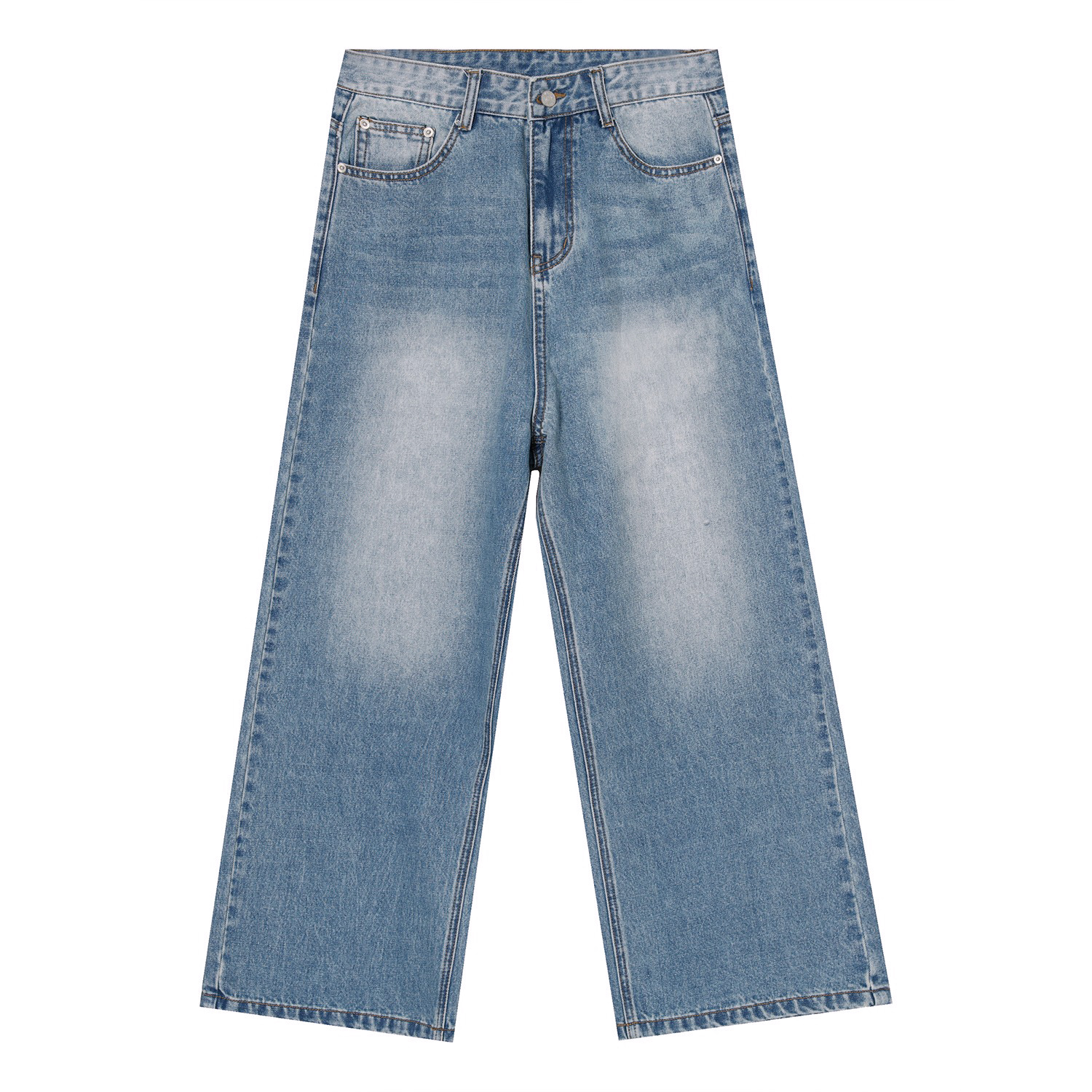 EF JEANS: A must-have loose and versatile Korean style blue straight-leg wide-leg jeans for men's casual wear