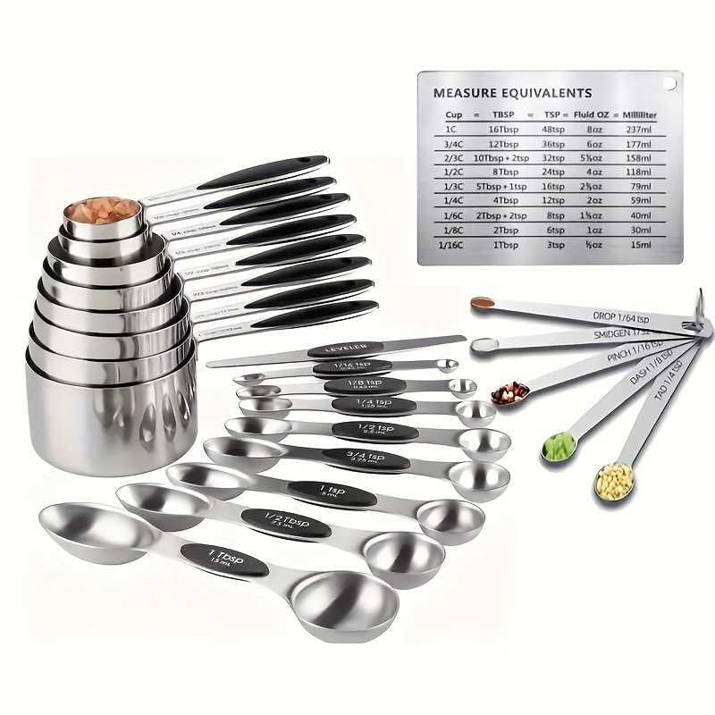Wholesale of 8-piece sets of colored silicone handle stainless steel measuring cups and spoons, baking tools, measuring spoons and seasoning spoons