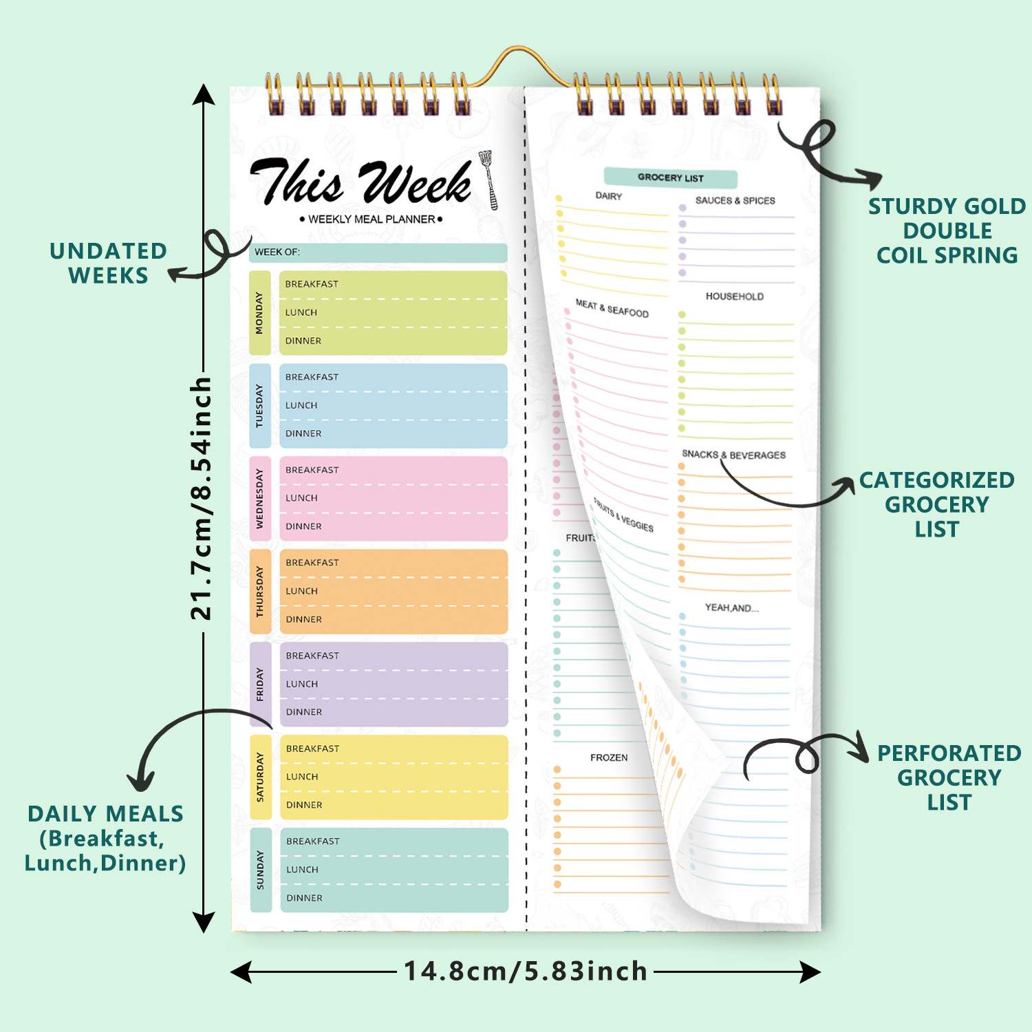 Instagram-style self-discipline recipe book, daily and weekly planner, cross-border A5 coil tear-off schedule management book.