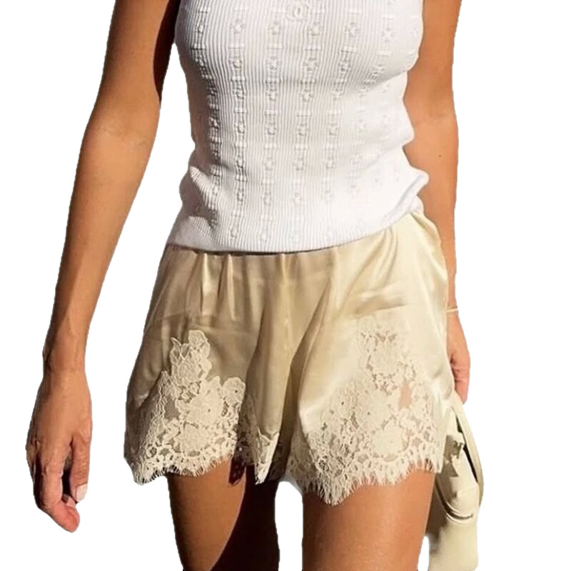 European and American cross-border commuting stylish spring and autumn new women's lace-trimmed wide-leg shorts