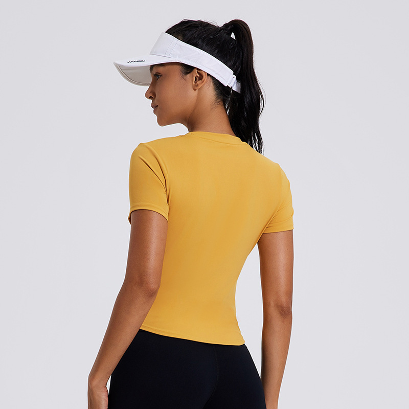 Yujia 2024 Slim Fit Sports Short-Sleeve Top, Versatile Casual Running Fitness Top, Breathable Quick-Drying Yoga Wear for Women