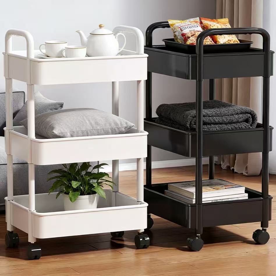 Floor-standing multi-tiered storage rack, bedroom storage, movable trolley, snack rack, dormitory storage rack, bookcase