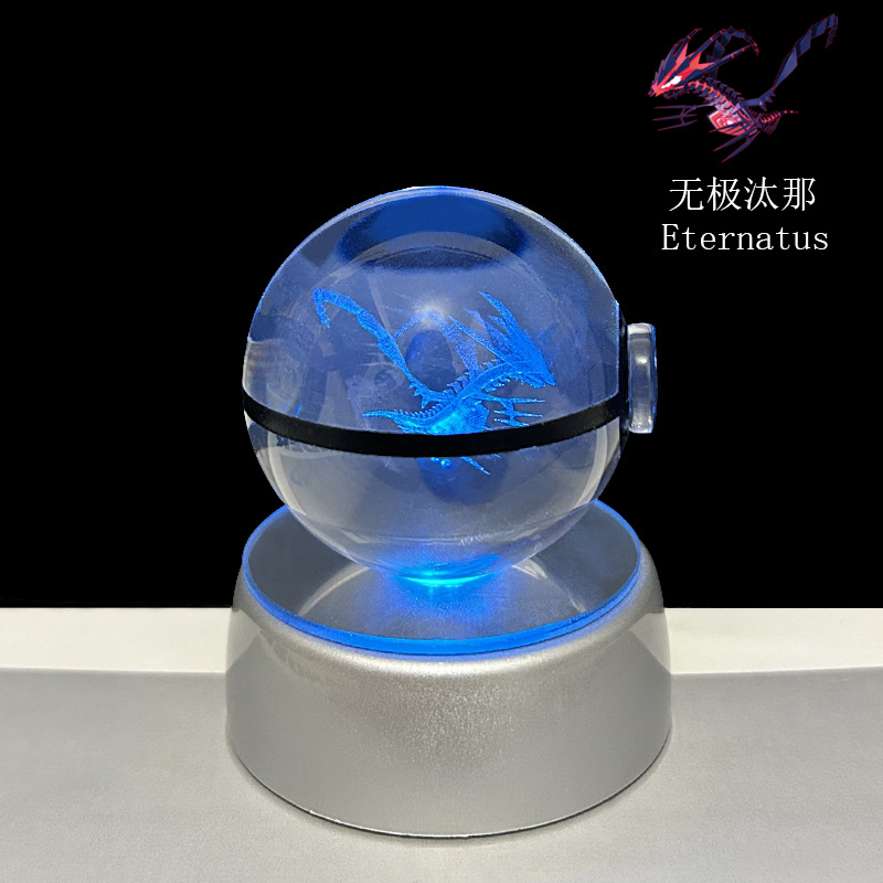 Wholesale crystal Poke balls, Pokemon balls, 3D Pokemon inlaid crystal balls, luminous ornaments, birthday gifts