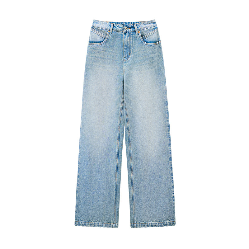 High-quality, stylish, high-street wide-leg jeans with a relaxed feel, women's high-waisted straight-leg pants that hide flaws, versatile, and look slim and trendy