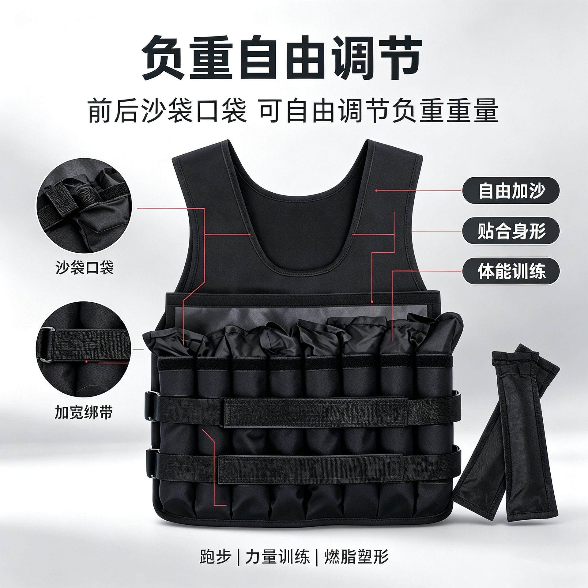 Weighted vest running training equipment, fitness sand suit, adjustable full set of vest, exercise weighted sand suit