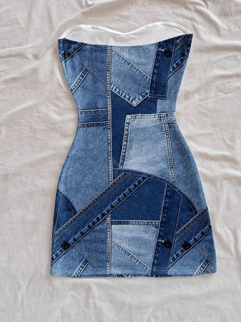 2026 Summer and Autumn Cross-border women's clothing Amazon Independent Station Trendy fake denim print women's dress for women