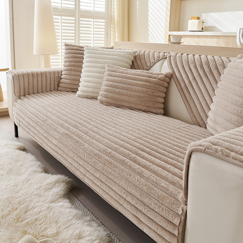 Winter rabbit fur sofa cushion, premium feel leather sofa cushion, thickened, warm, non-slip sofa cover.