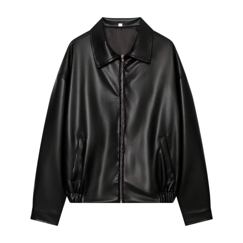 UNIZERA Women's 2026 Autumn New Collection: European and American cross-border commuting lapel off-the-shoulder zipper faux leather jacket