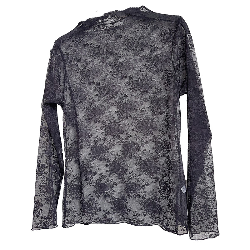 Y25001 Korean single lace sexy round-neck base layer shirt, women's see-through openwork mesh thin long-sleeved top shirt