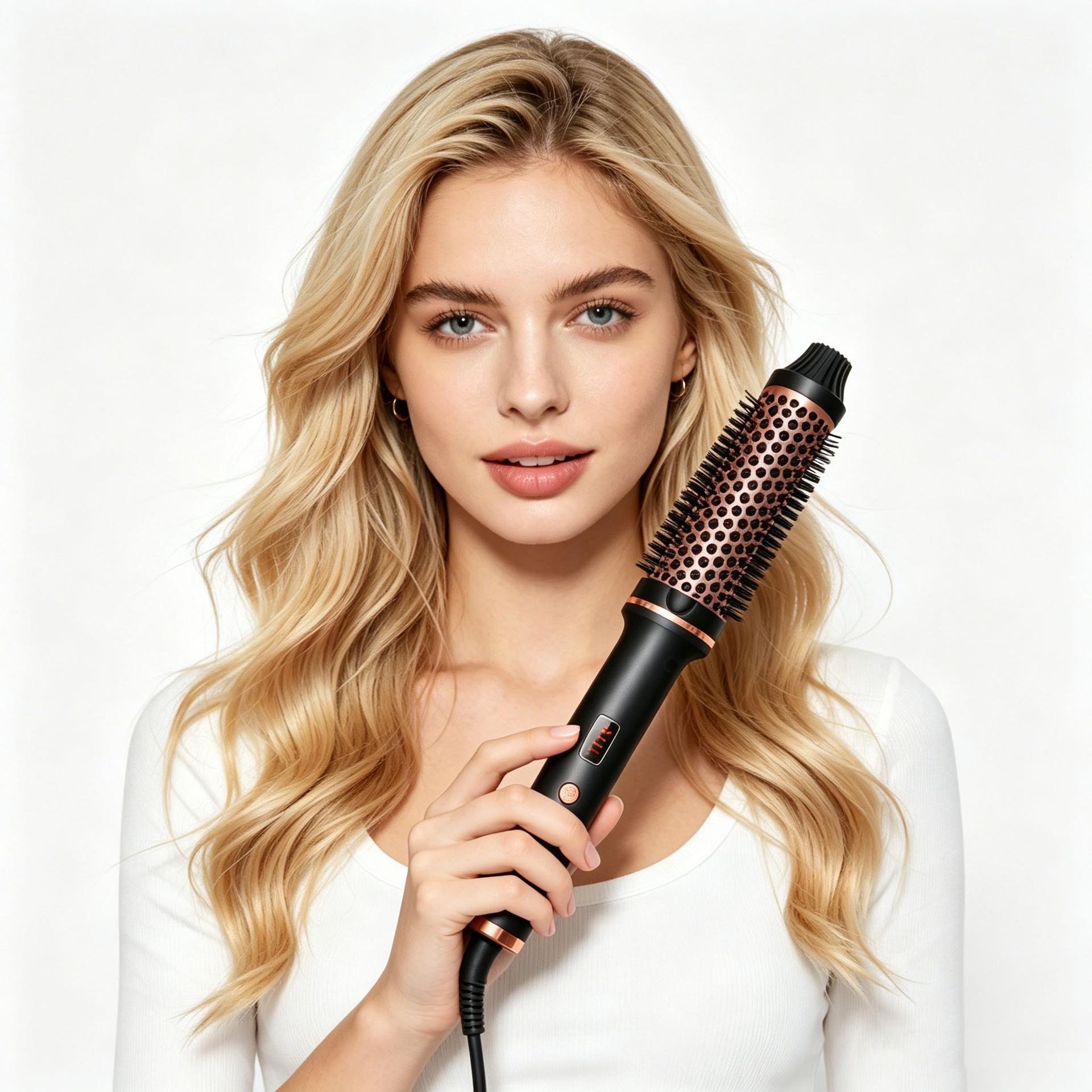 Cross-border hot-selling double PTC 2-in-1 curling brush, home hair styling, hair-friendly, multi-functional curling iron manufacturer
