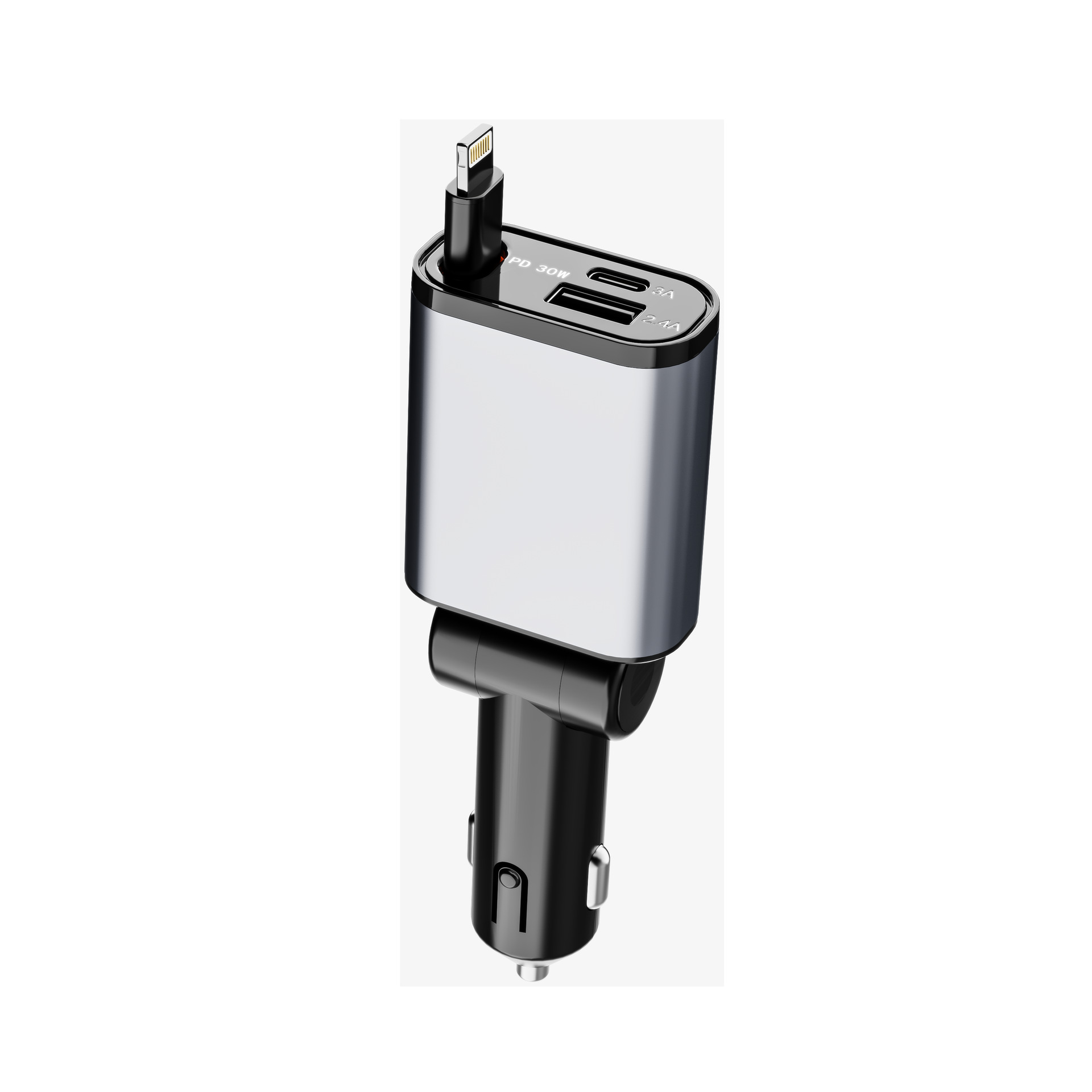 Cross-border telescopic car charger PD50W Fast charging dust-proof silicone 2-in-1 car mobile phone charger