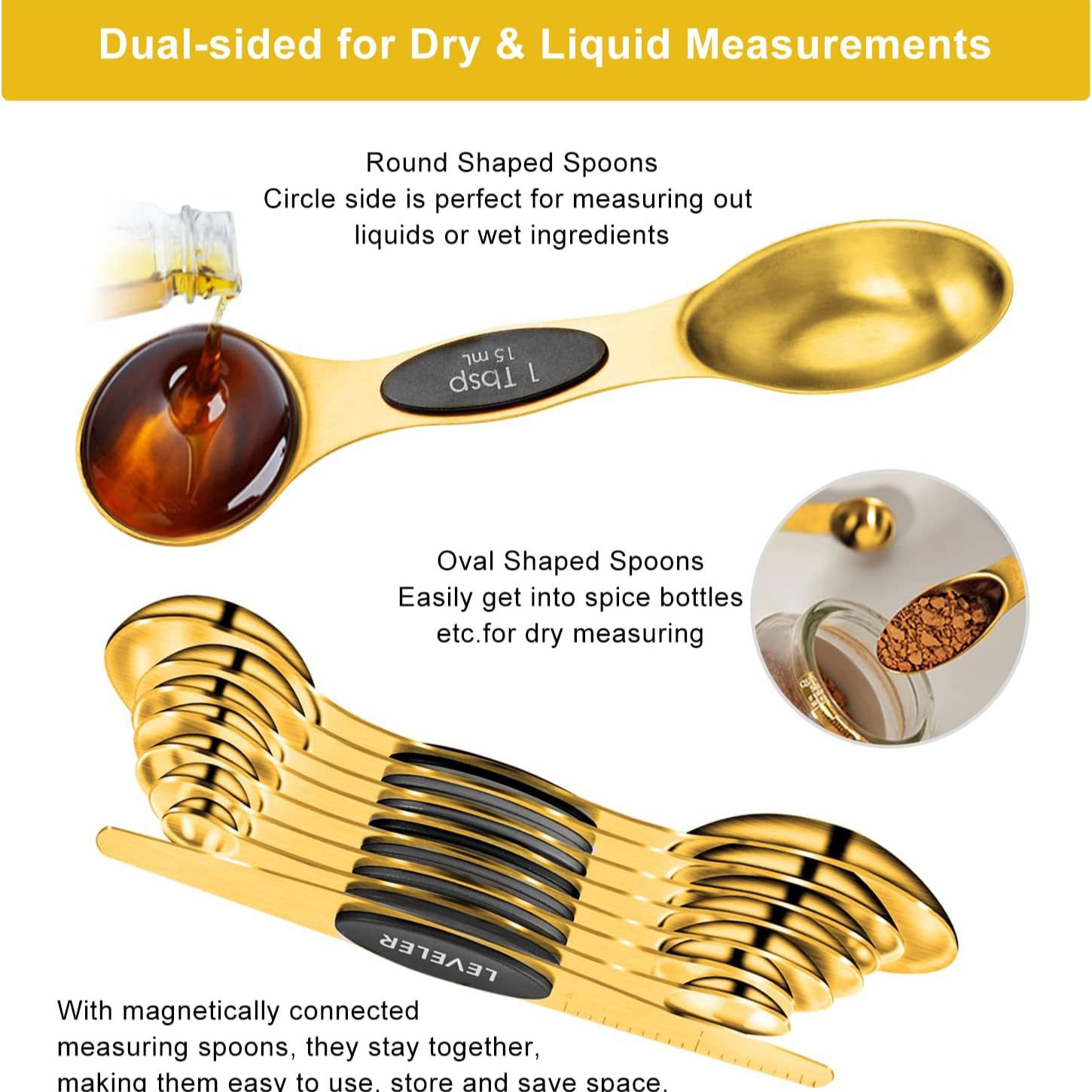 Yingji Cross-border Exclusive gold-plated stainless steel 15-piece measuring cup and spoon set kitchen measuring and baking tools