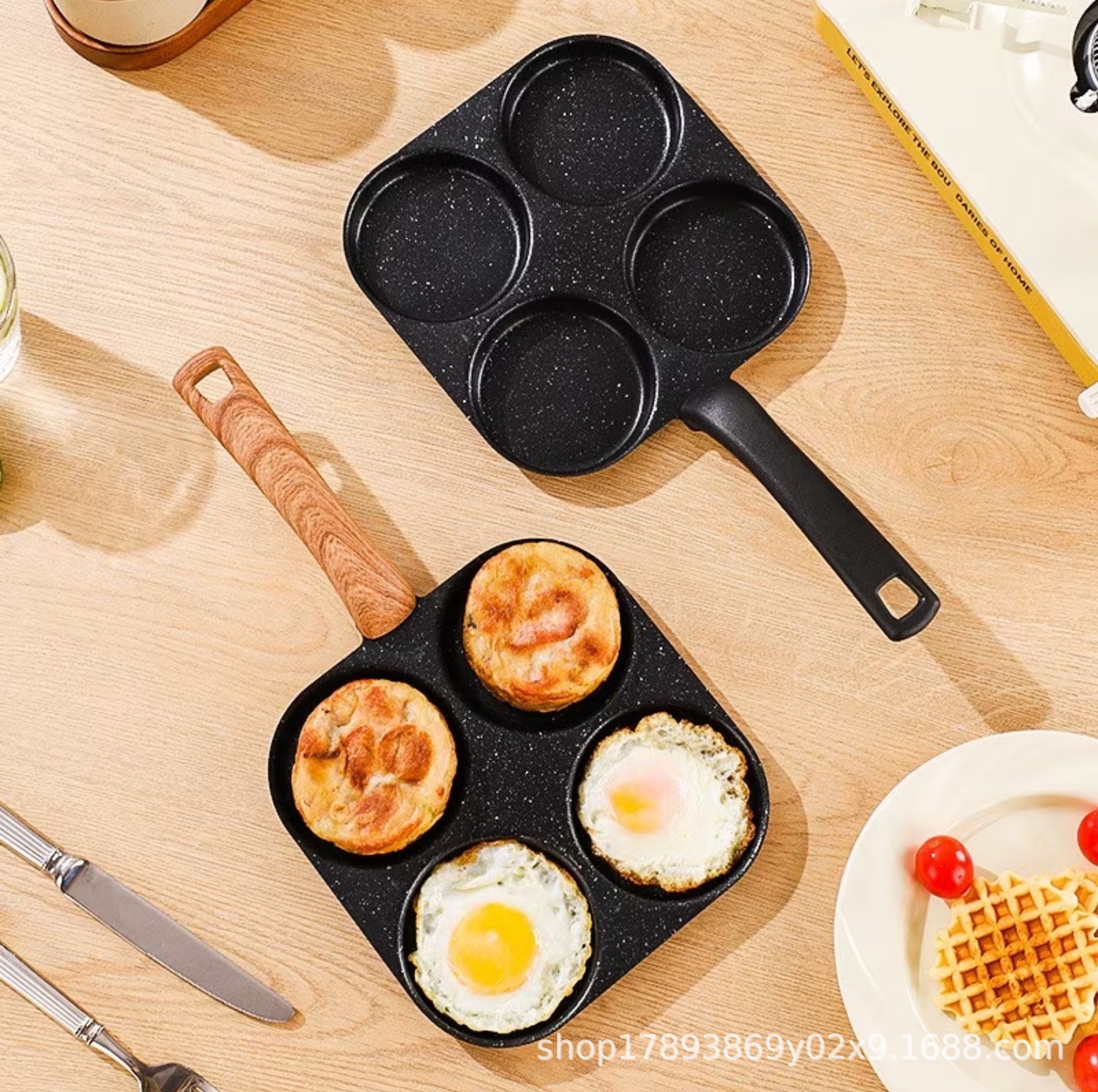 Fried eggs, tourmaline eggs, hamburgers, poached eggs, frying pan, flat pan, home flat pan, non-stick pan, heart-shaped breakfast