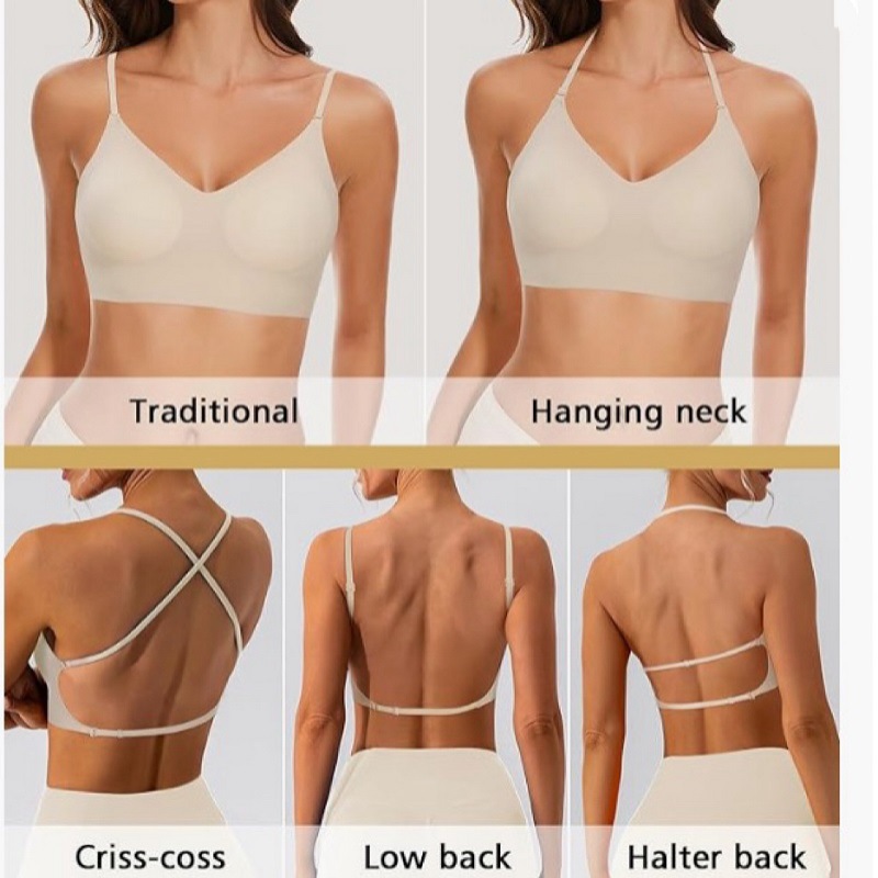 Seamless, sexy backless, thin U-shaped halter neck bra for women, with multiple wearing options and comfortable fit.
