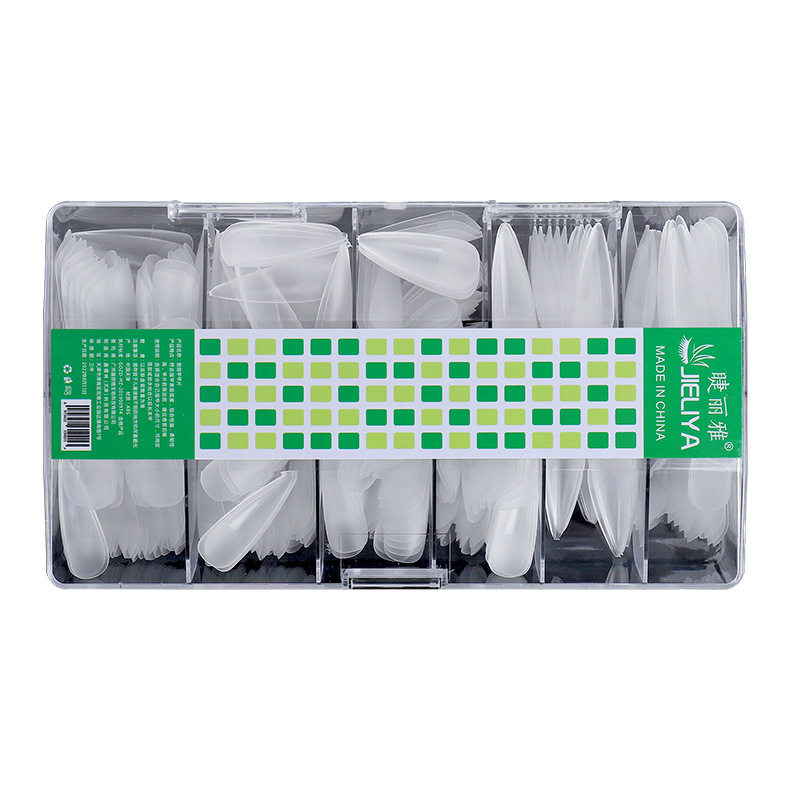 No-brush nail art, single-size nail tips, seamless folding, transparent, two-way (full/half), trapezoidal long pointed, patch nail tips, single-size artificial nail tips.