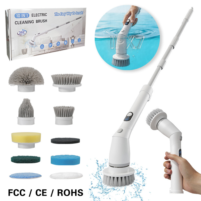 Cross-border household multi-functional electric cleaning brush, long-handled, waterproof, handheld, cordless, rotating, aquarium cleaning brush