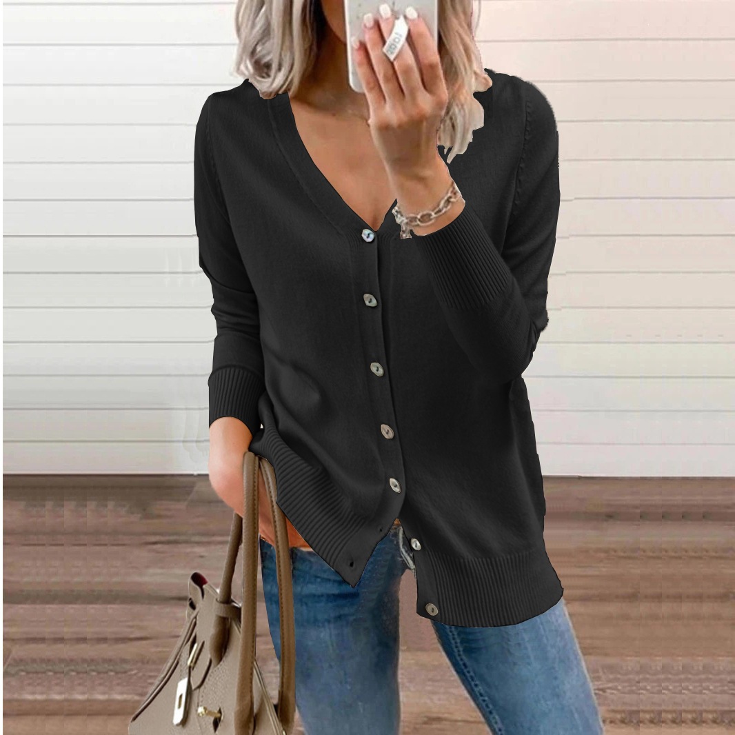 European and American cross-border new autumn and winter knitted cardigan women's loose top outer wool sweater V-neck sweater coat women's clothing