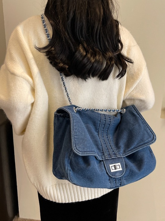 Women's Washed Denim Bag, 2025 New Trendy Fashion Chain Tote Bag, Versatile Large Capacity Crossbody Hobo Bag