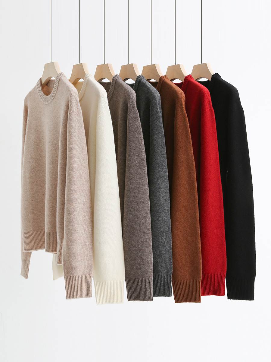High-quality seamless one-piece cashmere and wool soft and comfortable round-neck loose long-sleeved sweater for autumn and winter base layer A9299