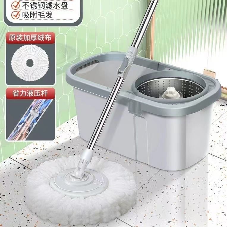 Enlarged and thickened household rotating mop, dry and wet dual-purpose, hand-washable flat mop bucket, a lazy person's floor mopping wonder that cleans everything in one go