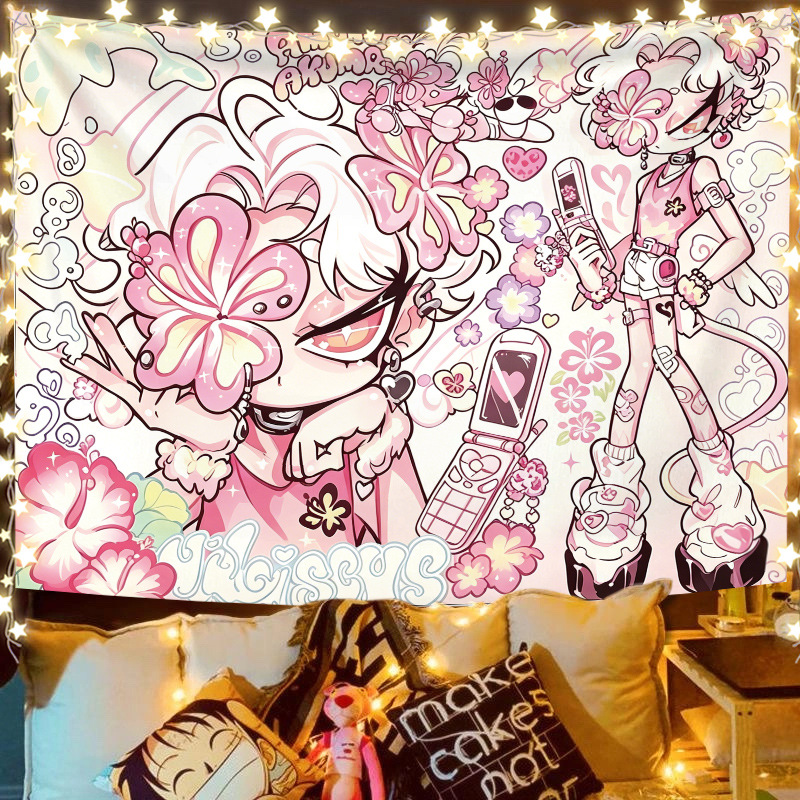 Cartoonpunk-style hanging fabric for student dormitories, personalized headboard background fabric, bedroom room wall decoration, and cover-up tapestering