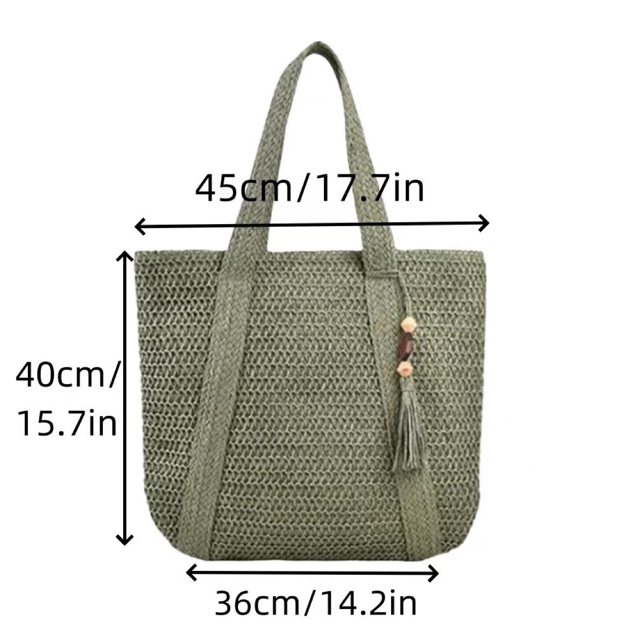 Women's classic straw bag, summer beach shoulder bag, woven straw bag, tote bag with leather shoulder strap, hand-woven bags.