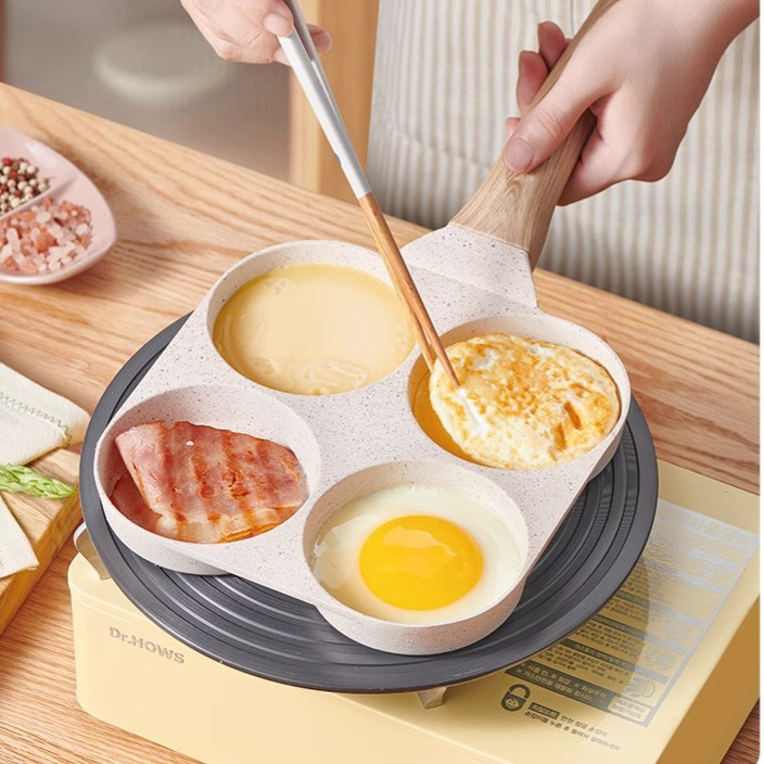 Cross-border wholesale tourmaline non-stick pan, four-hole egg burger flat frying pan, induction cooker special mini egg frying pan