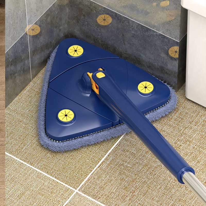 Self-wring water mop can be provided as a dry and wet dual-purpose all-in-one cleaning tool for glass walls, a hand-free triangular mop