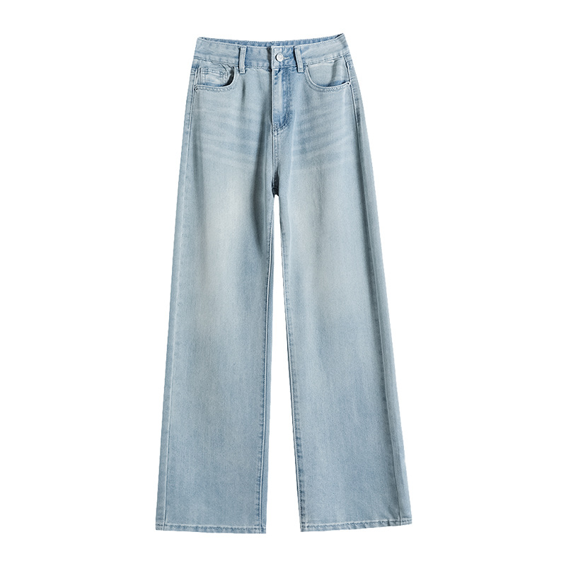 8461 Retro and nostalgic Tencel jeans for women's summer, thin, high-waisted, floor-length, loose, ice silk pants