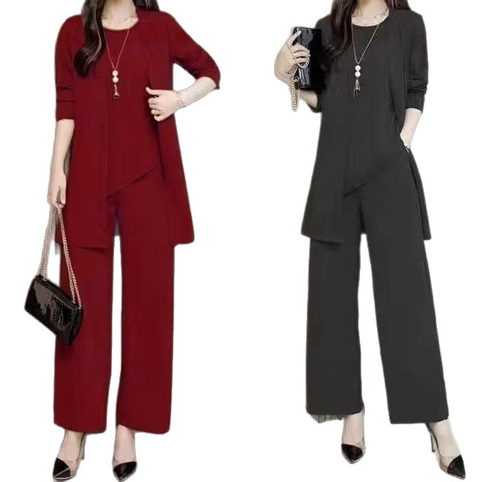 Cross-border supply 2020 Spring/Autumn new stylish, oversized, slimming and age-defying plus-size women's three-piece set