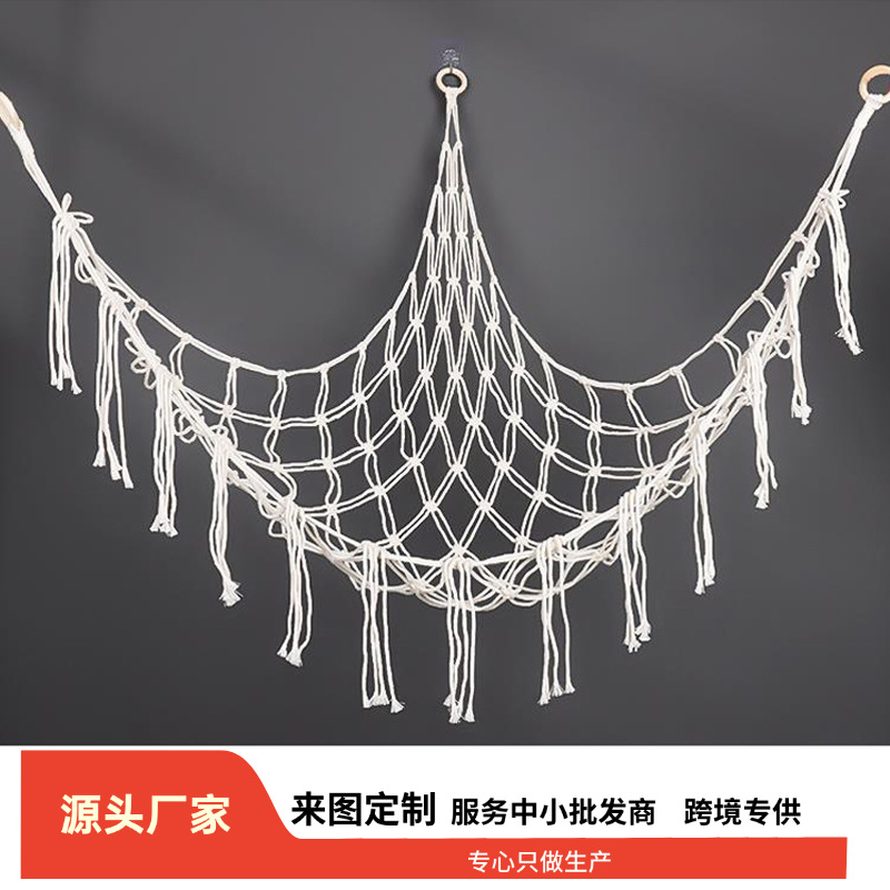 Hand-woven cotton rope triangular mesh bag, Toyhammock corner mesh, children's toy storage mesh bag, decorative storage.