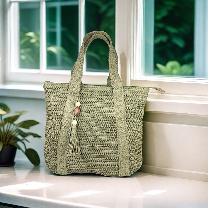 Cross-border Mori Girl style straw woven bag for women, 2025 new trendy and fashionable handmade tote bag, large capacity, vacation style woven bag