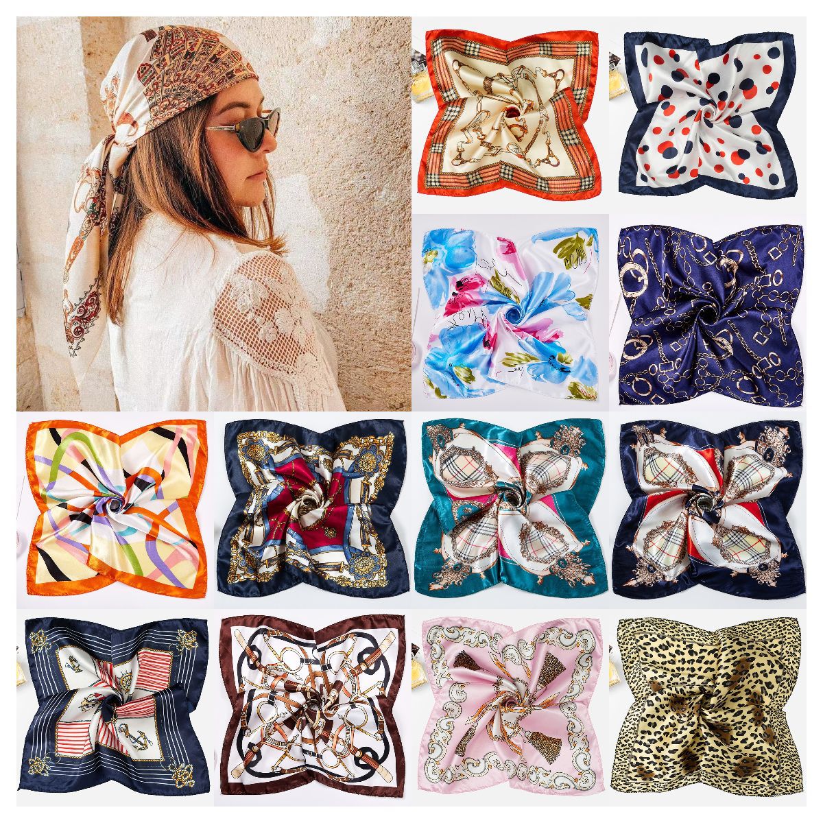 50cm satin imitation silk small square scarf for women, decorative neckerchief, Amazon cross-border e-commerce