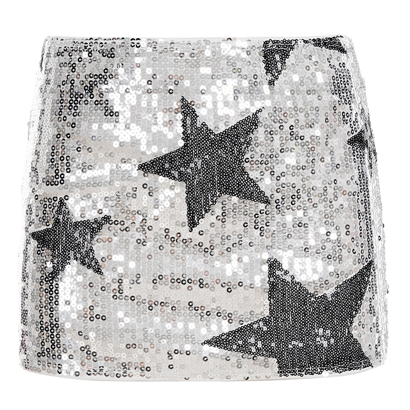 ins street style fashion five-pointed star sparkling low waist and butt skirt, hot girl dance performance, personalized sequined short skirt