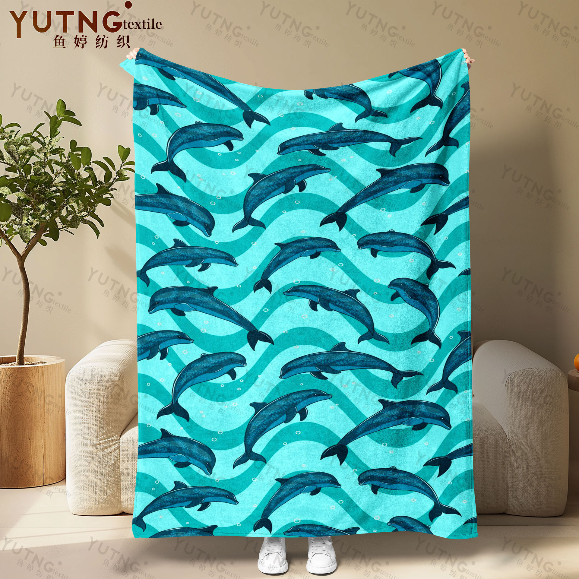 Tropical coconut tree architectural flannel blanket for home, bedroom, sofa, office, or lunch break.