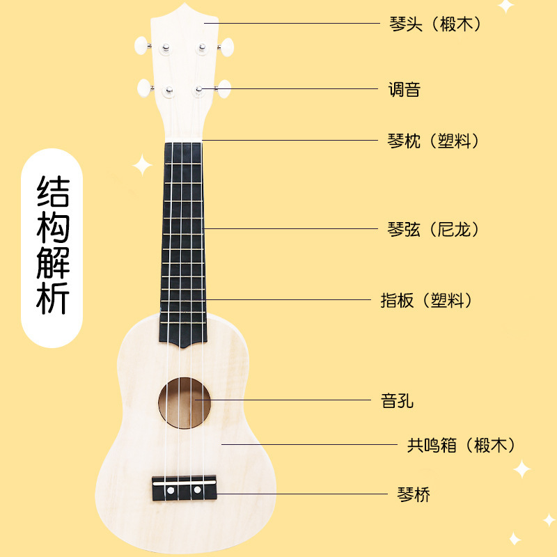 Parent-child interactive ukulele DIY kit, children's graffiti toy, 21-inch mini guitar, handmade assembly.