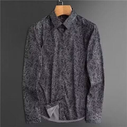 Fat and elastic long-sleeved floral shirt for men, loose and casual printed thin shirt for men, inch shirt