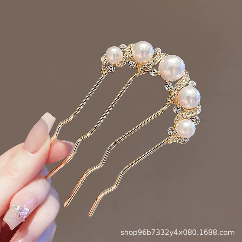 New Chinese style U-shaped hairpin for women, high-end updo hairpin, antique style flower and pearl hair ornament, simple everyday hairpin.