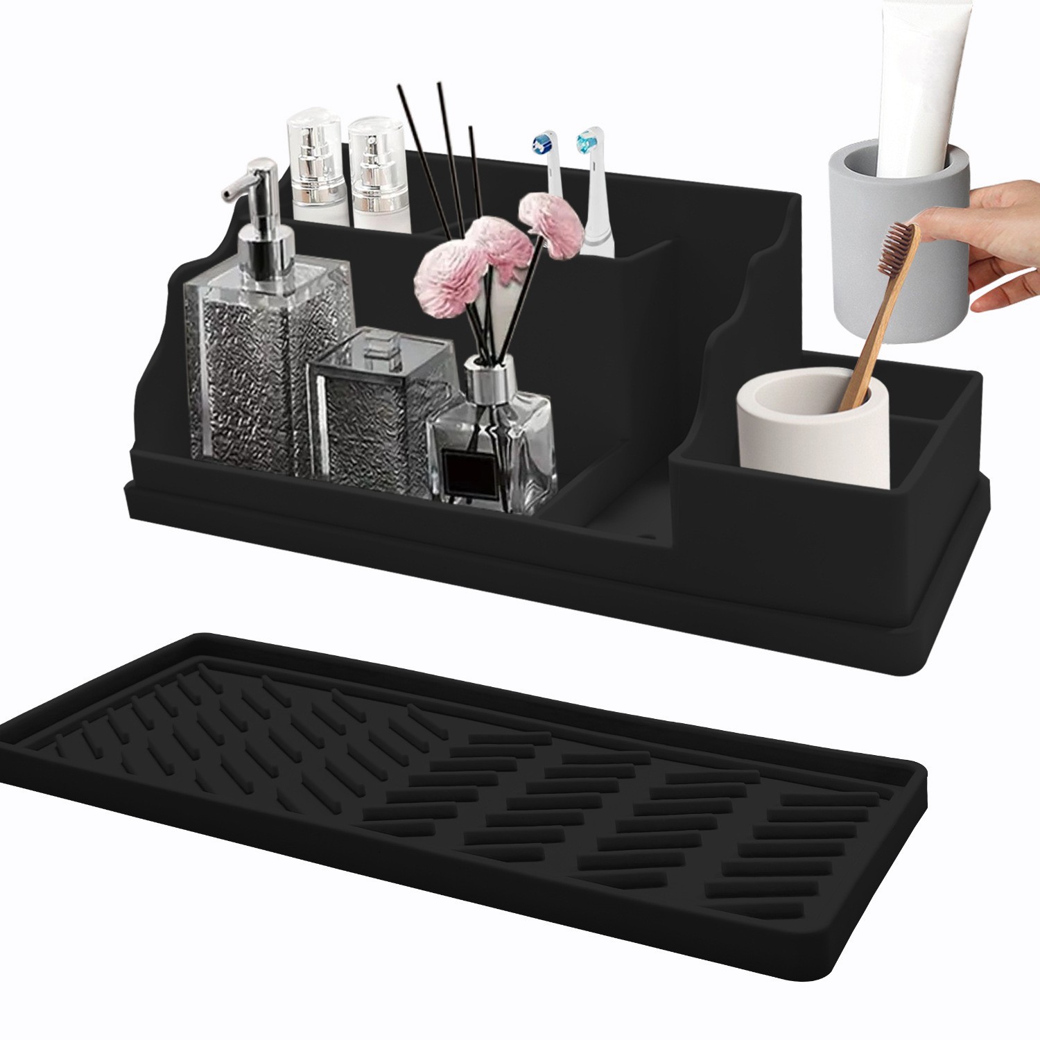 Amazon silicone bathroom storage rack/counter/dressing table storage box for toiletries - no drilling required, detachable storage.