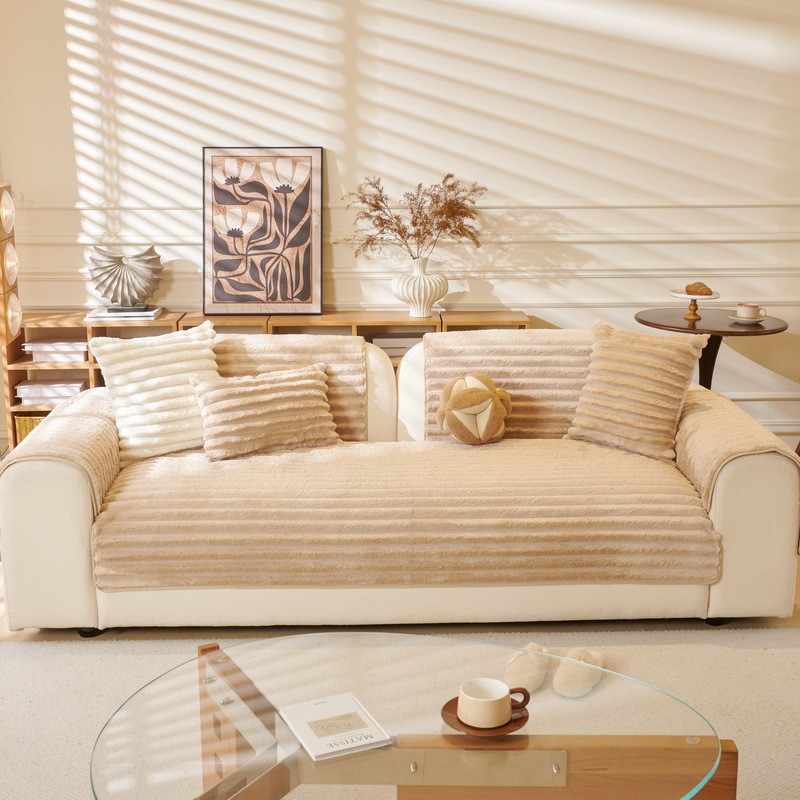 Autumn/Winter Creamy Plush Sofa Cushions, 2024 New Style, Non-slip, Straight-line, High-grade Warm Leather Sofa Cushions and Covers