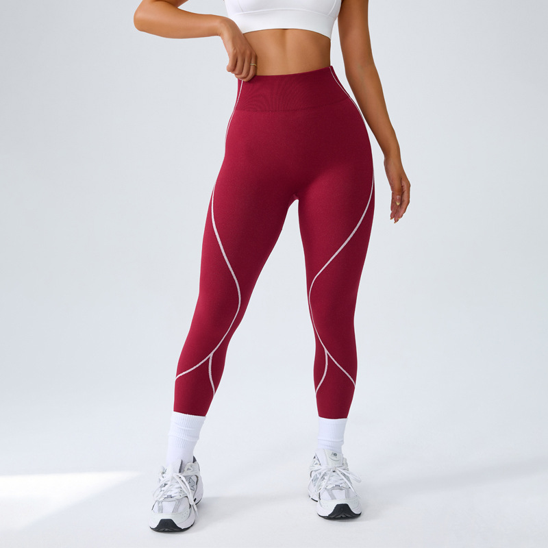 Cross-border European and American yoga pants for women in contrasting colors, high-waisted and hip-lifting running sports pants, seamless peach-buttocks fitness pants
