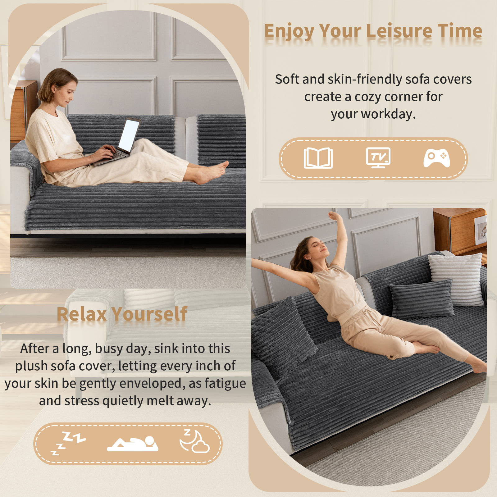 Thickened waterproof sofa cushion cover, simple and modern, non-slip sofa towel, all-season knitted seat cushion cover