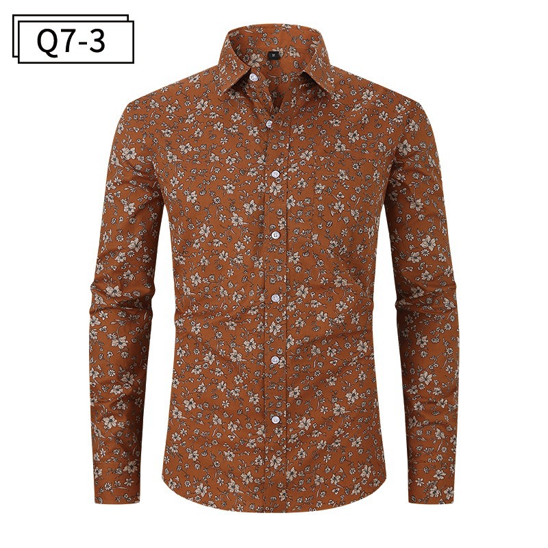 Cross-border bestseller men's black shirt, casual retro printed plus-size men's shirt, men's long-sleeved cardigan wholesale