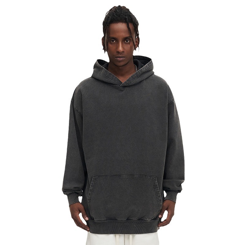 New 450G heavy-weight washed and aged hoodie, pure cotton hooded American trendy brand retro loose top for men and women, custom-made