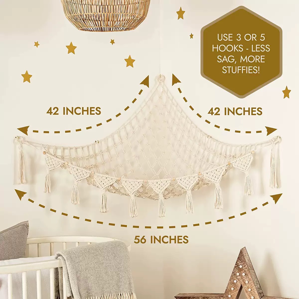 Cross-border triangular toy hammock, handmade woven plush doll storage net bag, children's room bedroom decoration hanging ornament