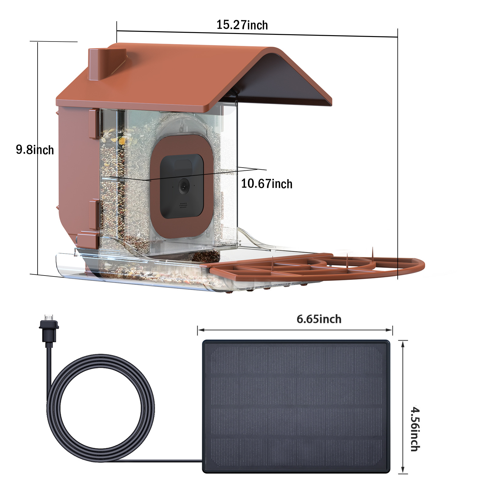 Bird feeder with 4 camera cases, rechargeable solar panel, outdoor bird feeder