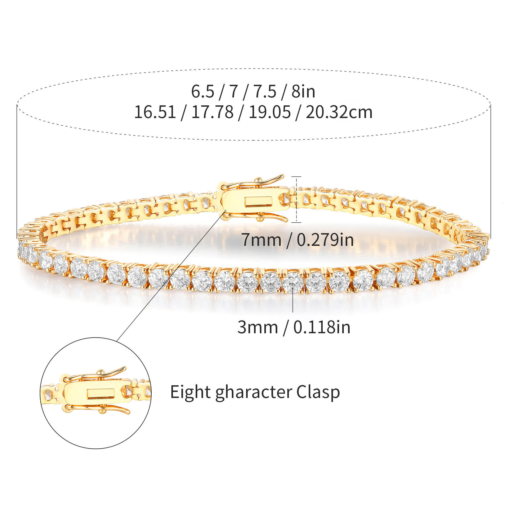 2mm-7mm copper-inlaid zircon tennis bracelets, a bestseller in Europe and America, are available for wholesale from a cross-border Amazon jewelry factory